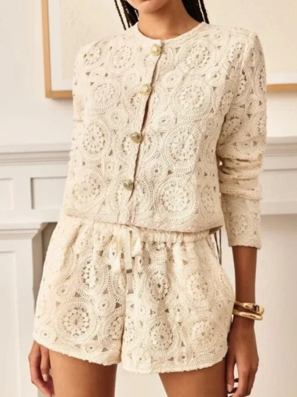 Cami NYC SET - Ligia & Orion Crochet Cardigan & Short - Large